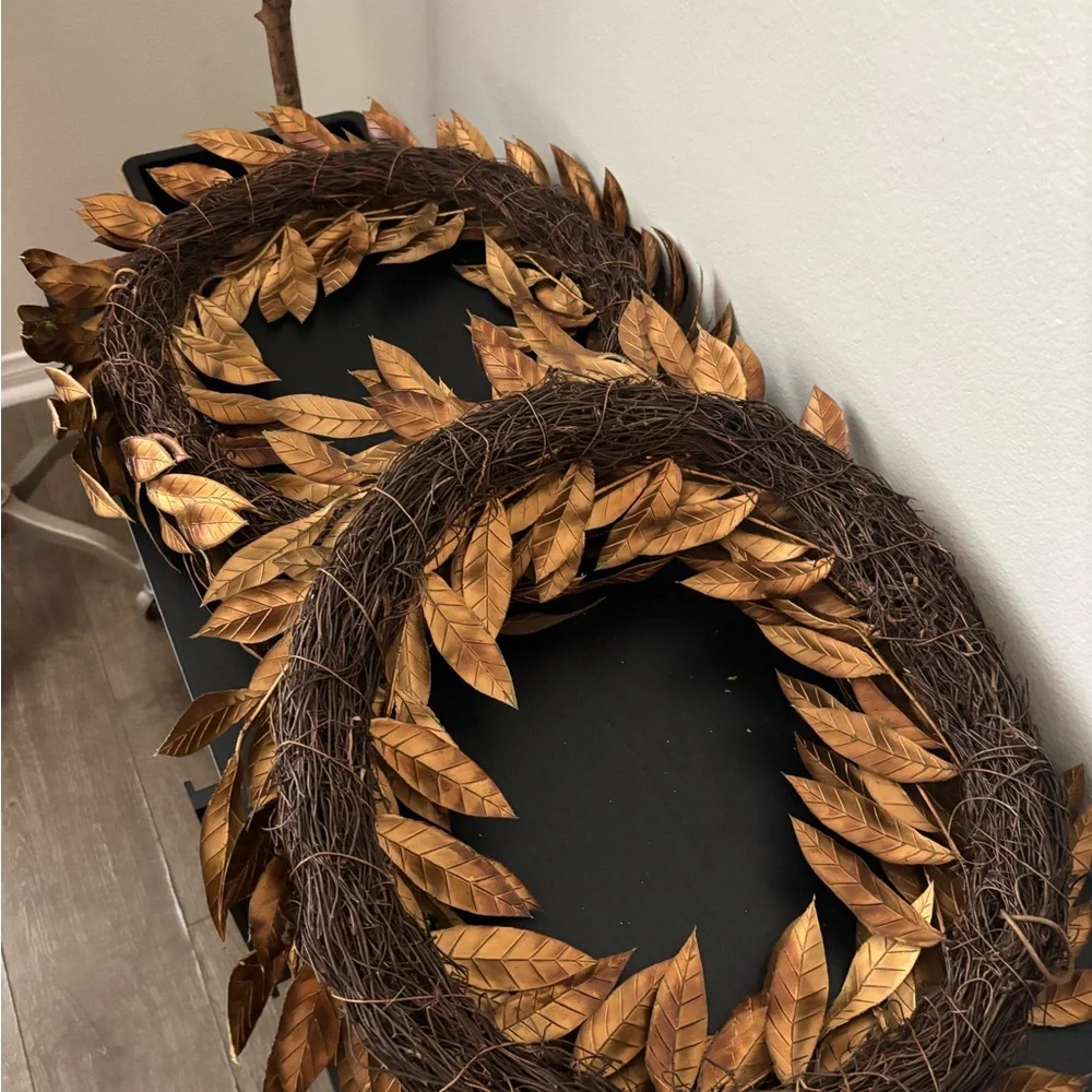 2 Gold Leaf Wreaths 22”